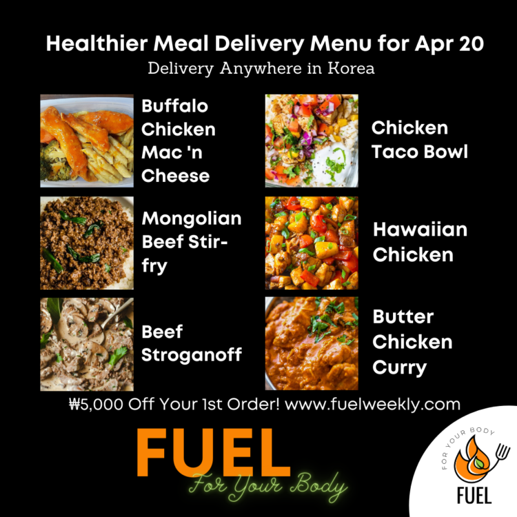 FUEL Weekly Healthy Meal Delivery service Menu April 20