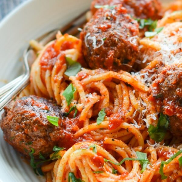 Spaghetti with Meatballs and  Vegetable-Packed Sauce